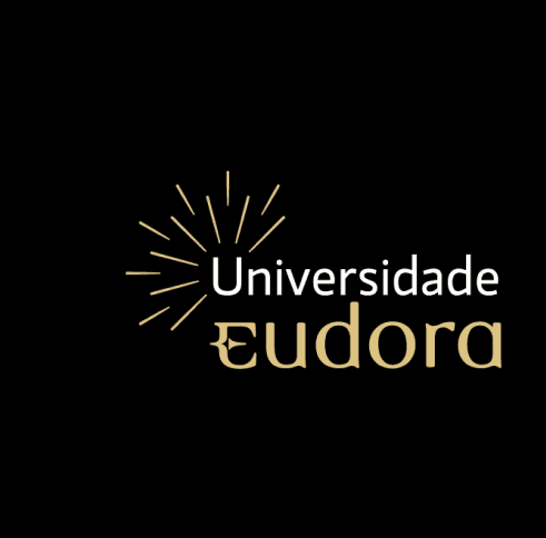 Imagem com um fundo preto contendo a logo da universidade eudora nas cores dourado e branco